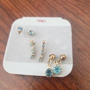 Trio Faux Aquamarine/Quartz Bundle of 3 Earrings
